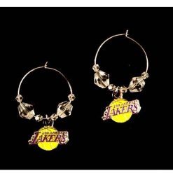 NBA Los Angeles LA Lakers Clear Bead Hoop Style Beaded Dangle Earrings