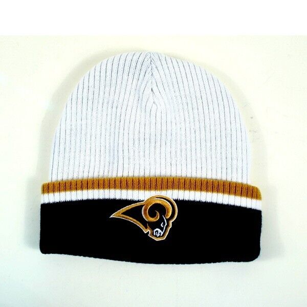 NFL Los Angeles Rams Football Team White Ribbed Cuffed Blue Tipping Beanie