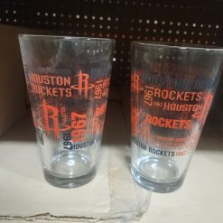 2pk NBA Houston Rockets Basketball Clear Pint Glass 16oz Drinkware Repeater Logo