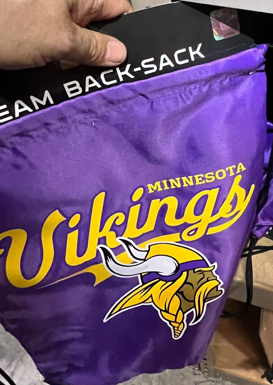 NFL Minnesota Vikings Football Team Official Classic Black Cinch Back Sack Bag