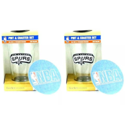 2pk NBA San Antonio Spurs Basketball 16oz Glass Pint w/ 4Pack Coaster Set